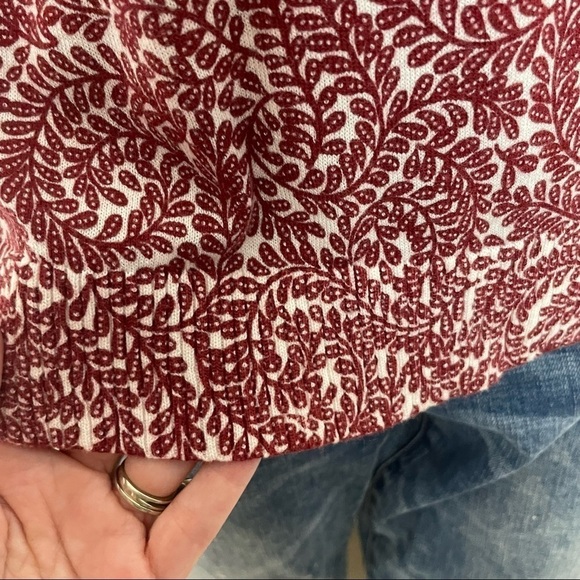 Loft Cotton Sweater Fern Print Crewneck Button Back Burgundy/Cream Size Small - Picture 6 of 12